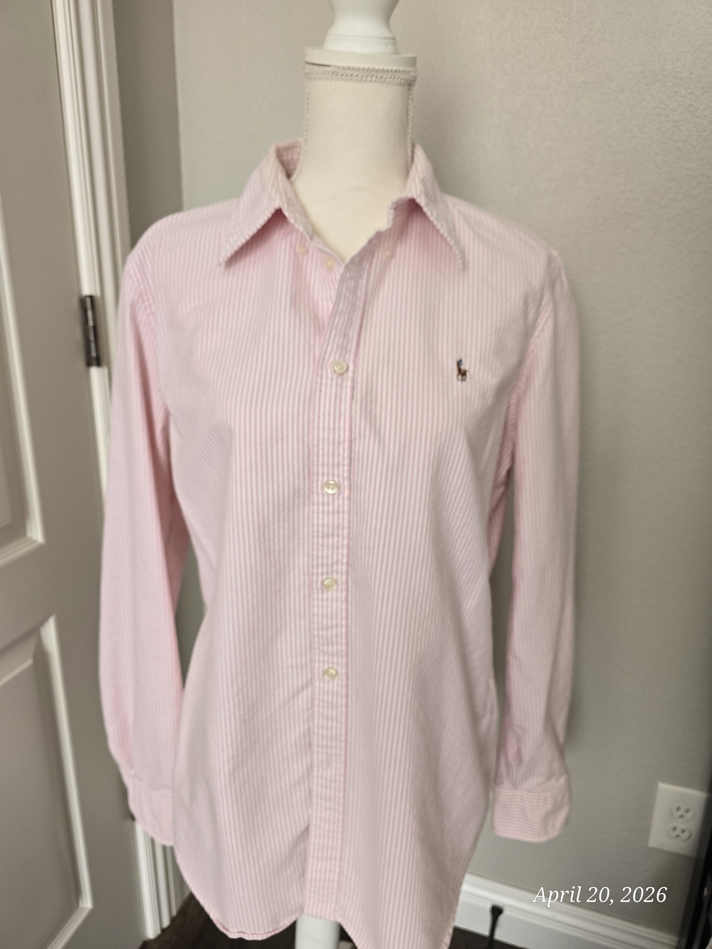 Ralph Lauren Pink Striped Button-Up Oxford Blouse Shirt
